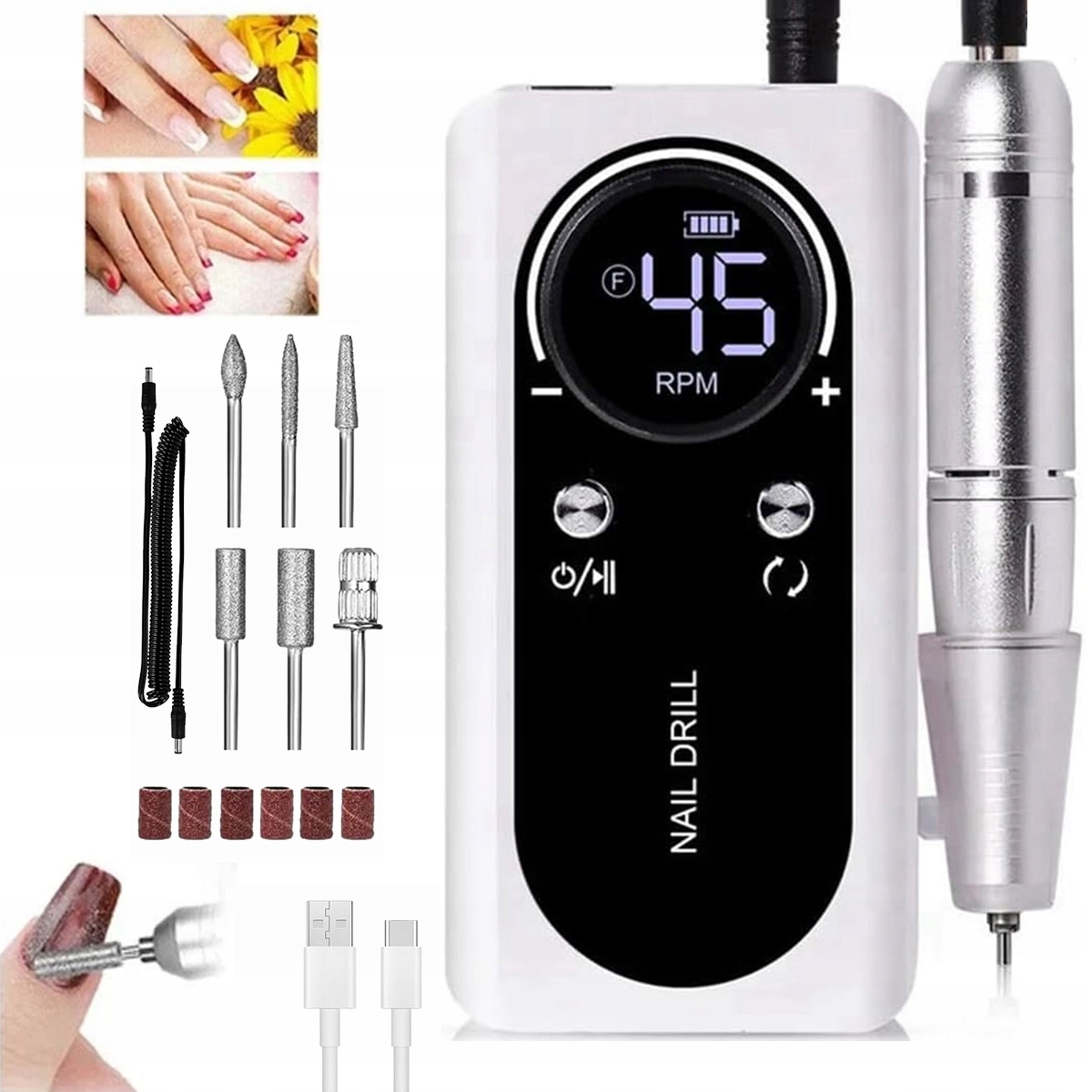 Profesionální Bruska na nehty 45 Tisíc Obr/min Silná pedikúra Manikúra