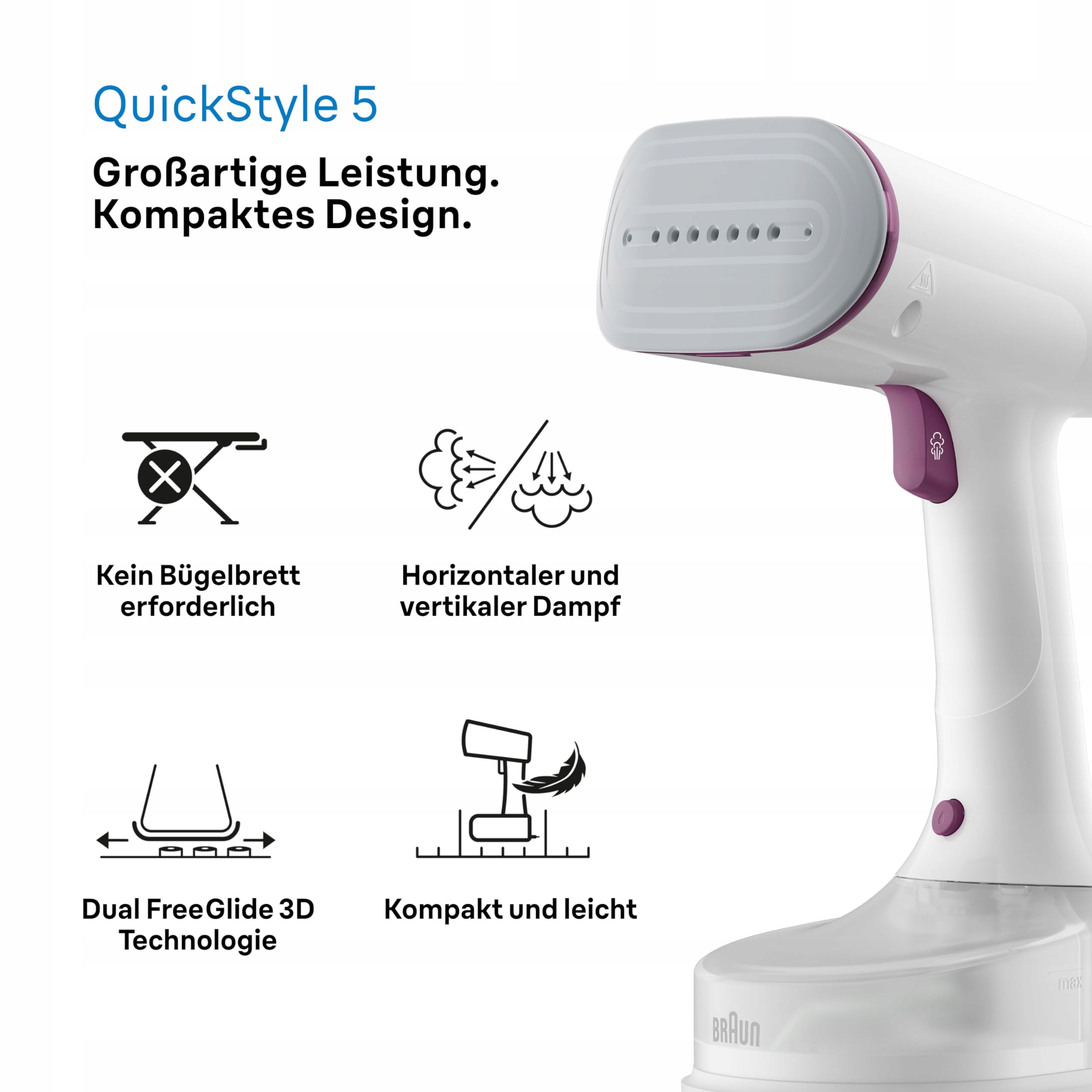 BRAUN QuickStyle 5 GS5011PU Steamer 1200W 150ml 45 Sekund Gotowy — miniatura 3