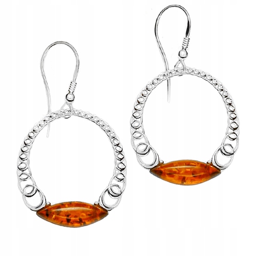 Stříbrné Náušnice ze stříbra AG925 s originálním baltský jantar Velkými Koly