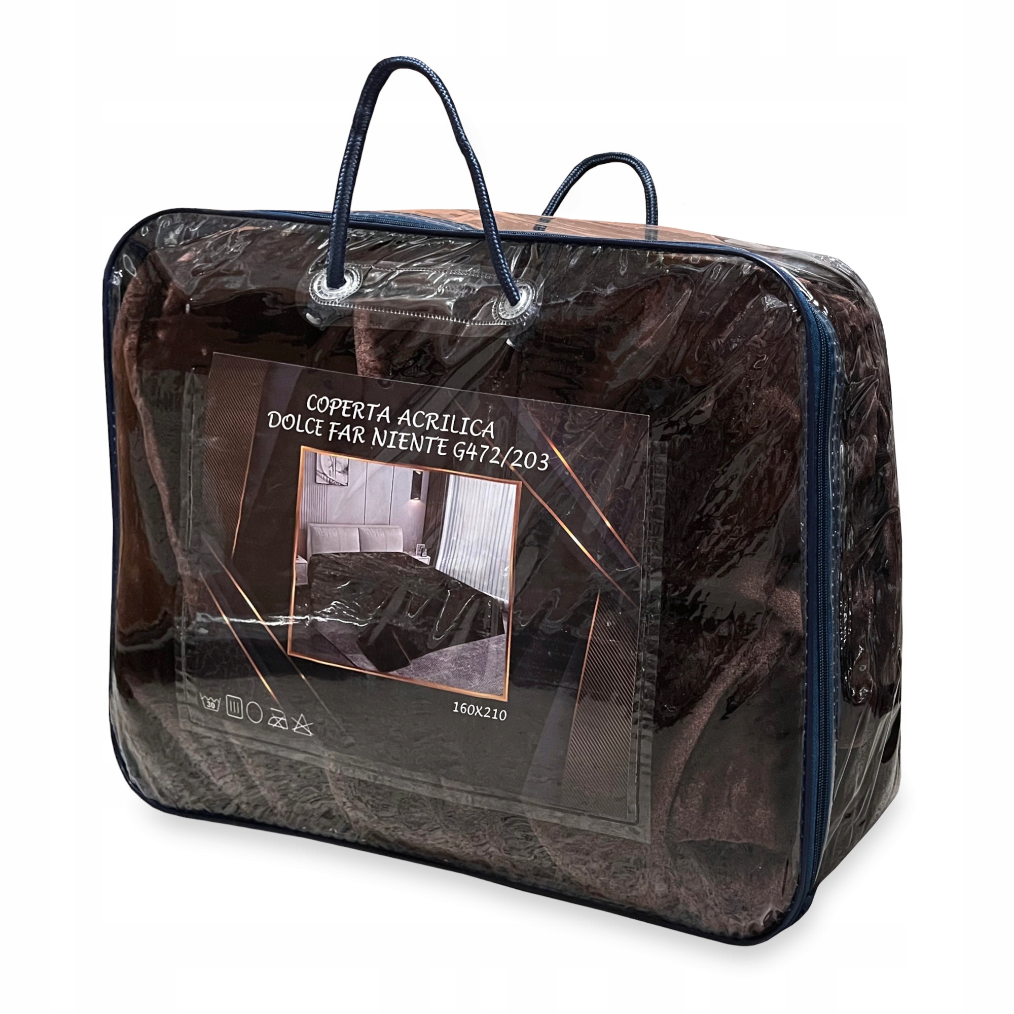 Koc AKRYLOWY w Walizce NARZUTA 160x200 Puszysty PREZENT Brązowy Czekolada Długość 200 cm