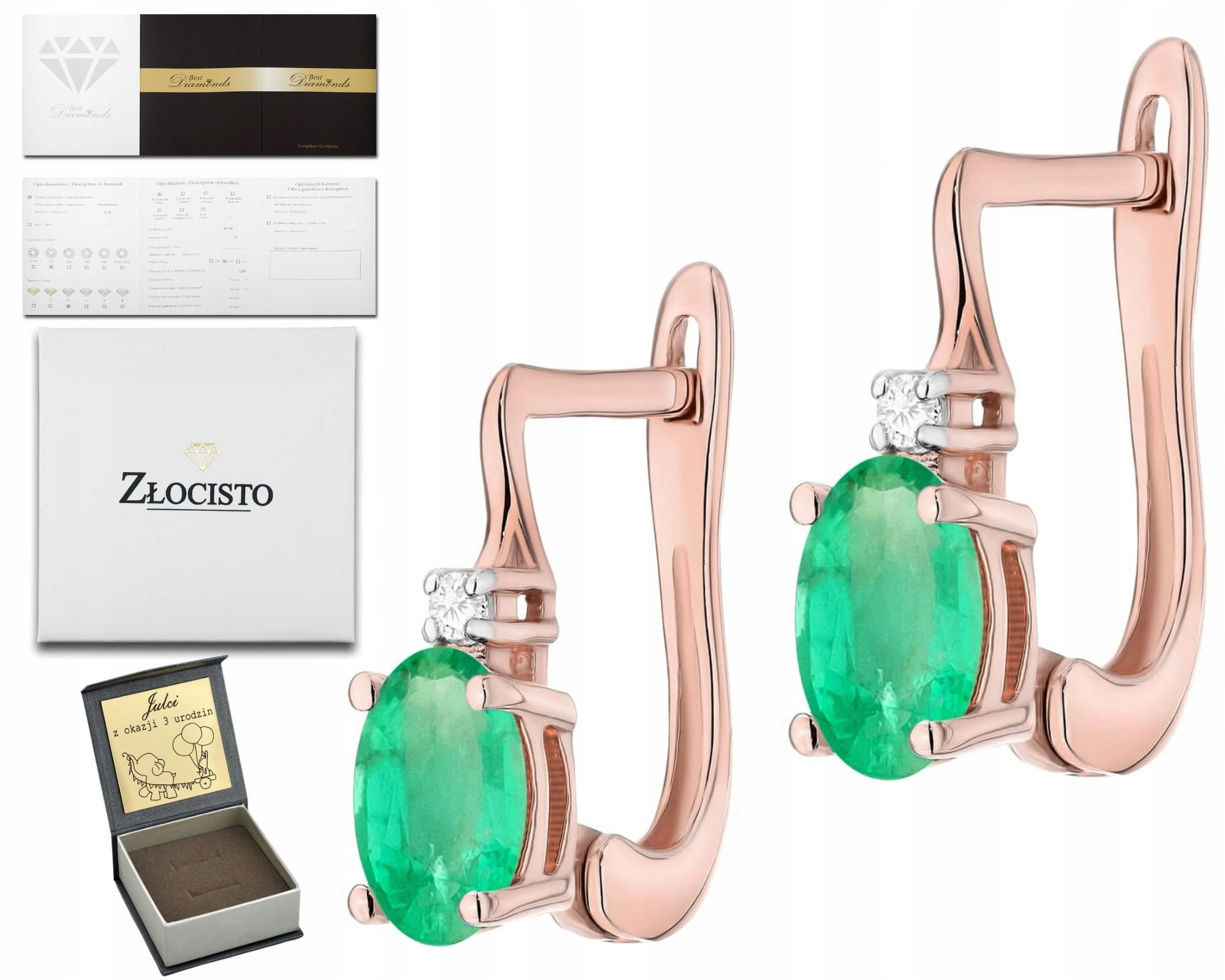 Náušnice S Diamantem A Smaragdem Zlato 585 Přírodní Kámen
