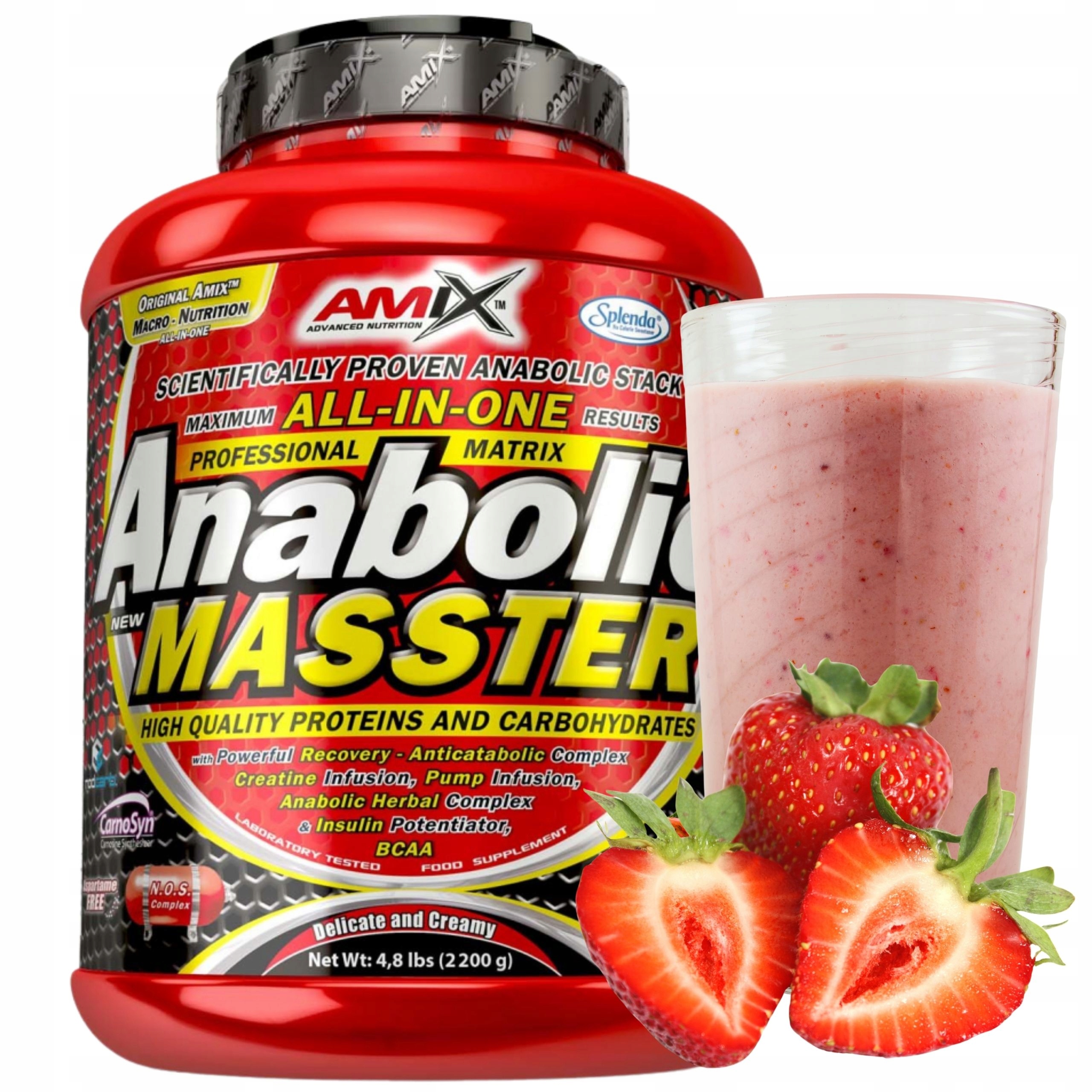 Protein na hmotu Bulk Gainer Proteinová směs Kreatin Carbs Jahoda