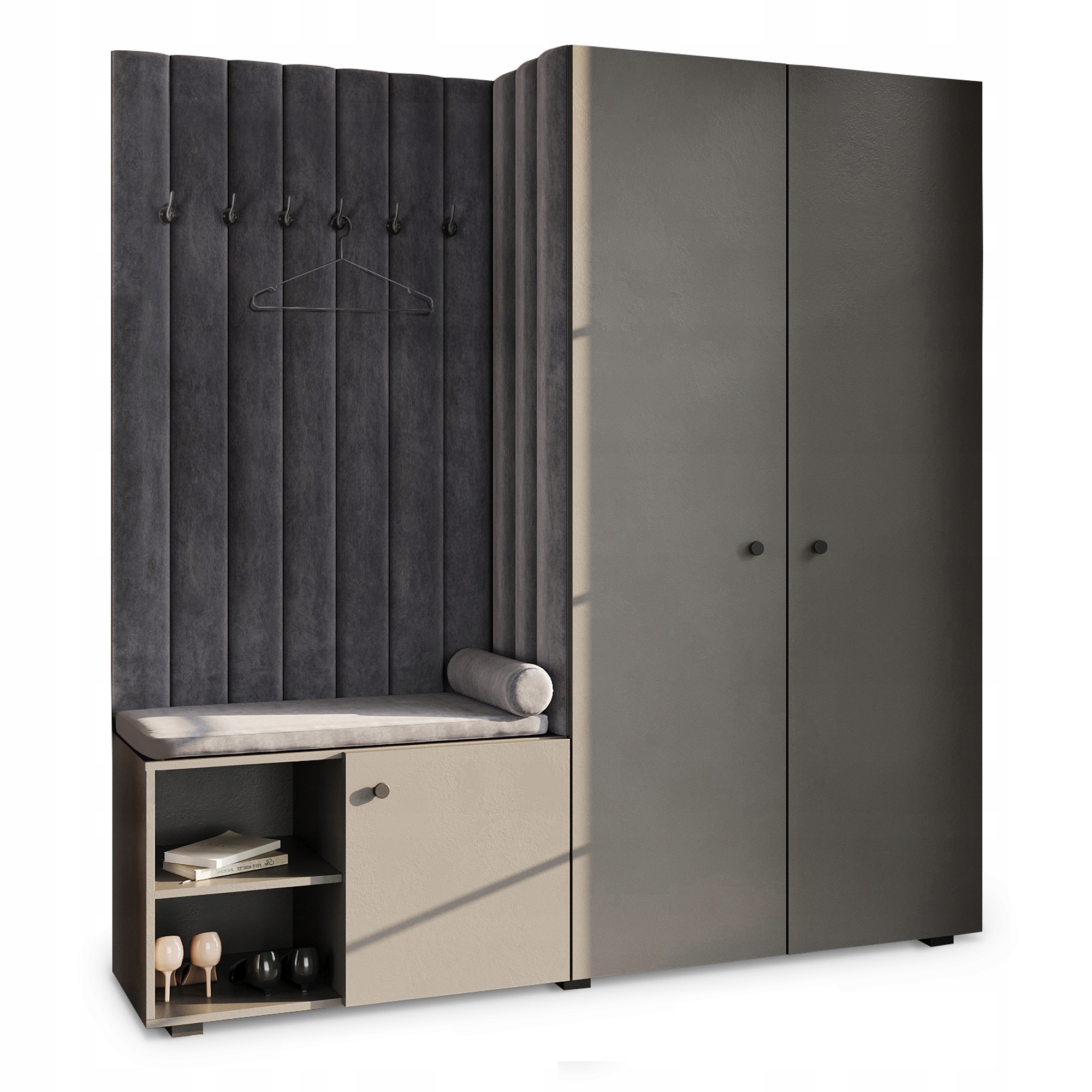 Šatní skříň do předsíně Aria sedák barva šedá čalouněná Cloud 84