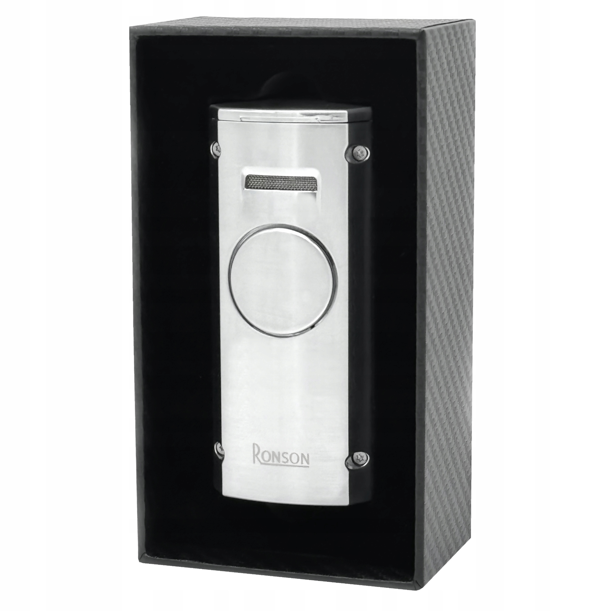 Zapalovač Ronson Volcano Chrome Satin 4 Jet s puncherem pro doutníky, žárovkový