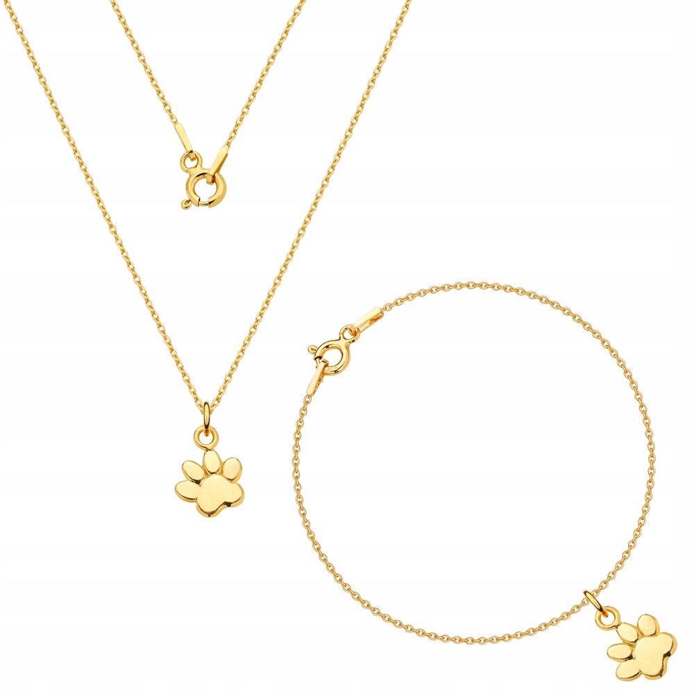 

Komplet pozłacany z psią łapką srebro psia łapka