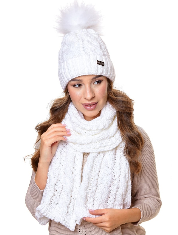 Dámská zimní souprava čepice s bambulí a šálou