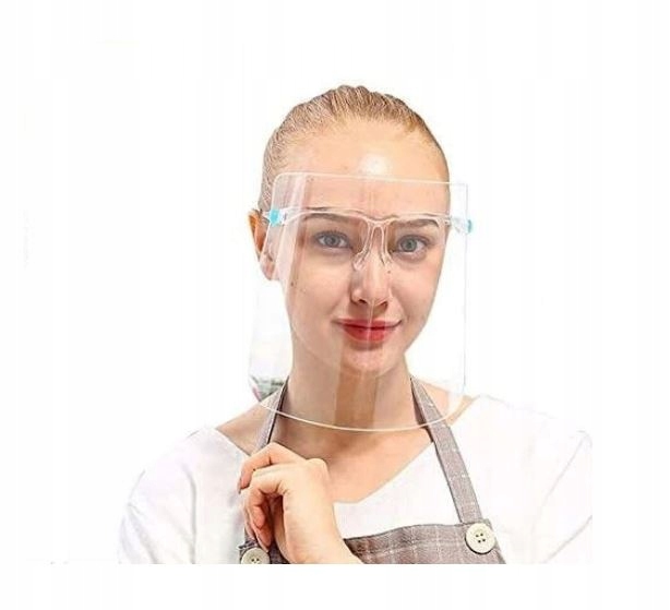 MASKA OCHRONNA PRZYŁBICA Z OKULARAMI NA TWARZ Marka Maska