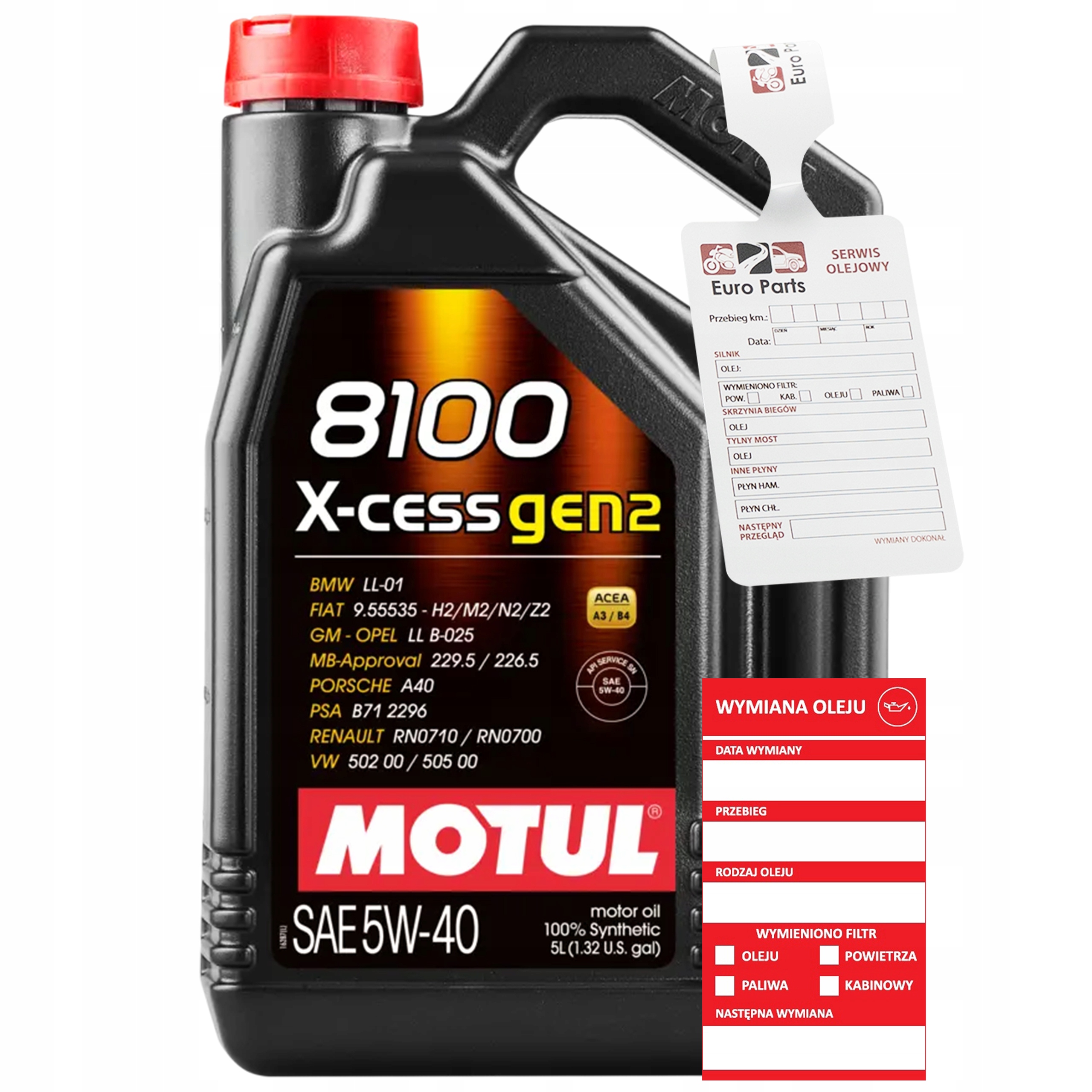 Motul 8100 Xcess Gen2 5w40 5L Olej silnikowy zawieszka naklejka
