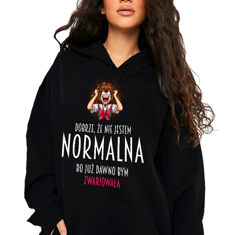 Mikina S Kapucí Dobře Že Nejsem Normální L Černá Vtipný Vzor Dárek