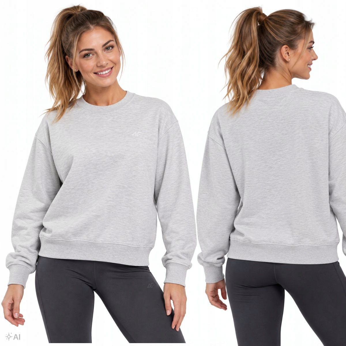 Bluza 4F Damska Basic Dresowa Szara Wkładana przez głowę Bawełniana r. XL