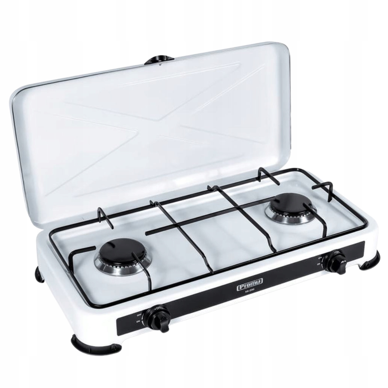 Plynový vařič Promis KG200B dvouplotýnkový přenosný na plyn, bílá barva