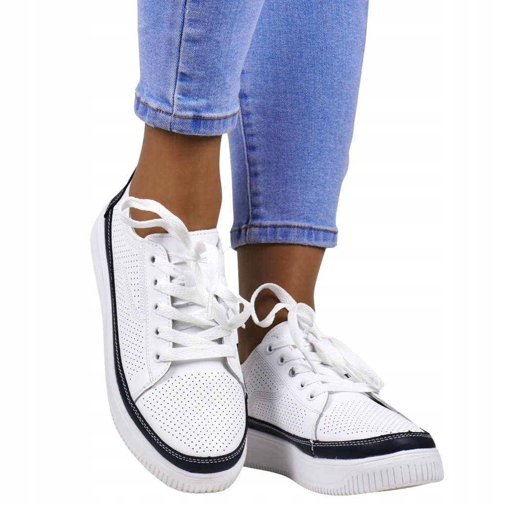 Dámské Tenisky Z Ažurové Kůže Bílo-modré Na Platformě, Módní, Lehké