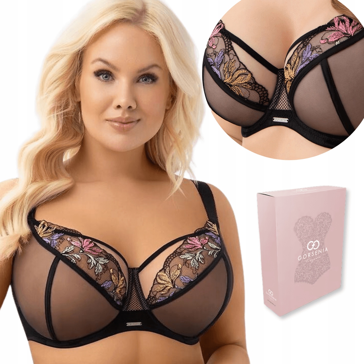 Podprsenka měkká s velkým poprsím černá krásná krajková Gorsenia G002 Lilu 85D