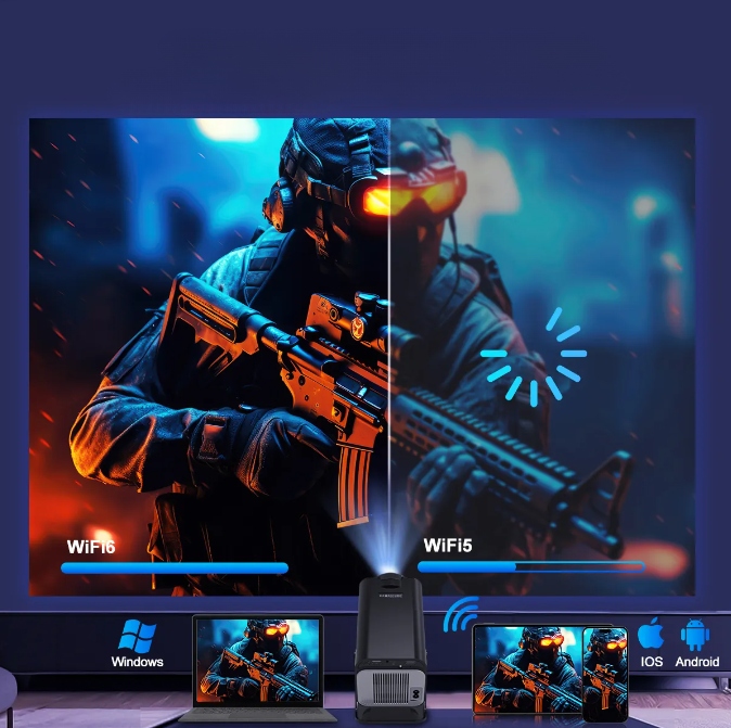 PROJEKTOR RZUTNIK 4K ANDROID LED WIFI MINI PRZENOŚNY FULL HD +SMART TV 2024 Kolor czarny