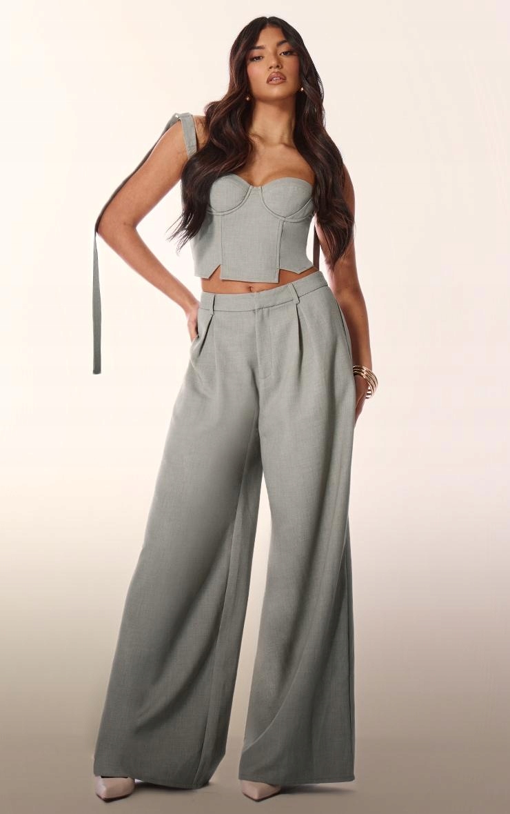 GORSET CROP TOP KHAKI NA RAMIĄCZKACH DOPASOWANY