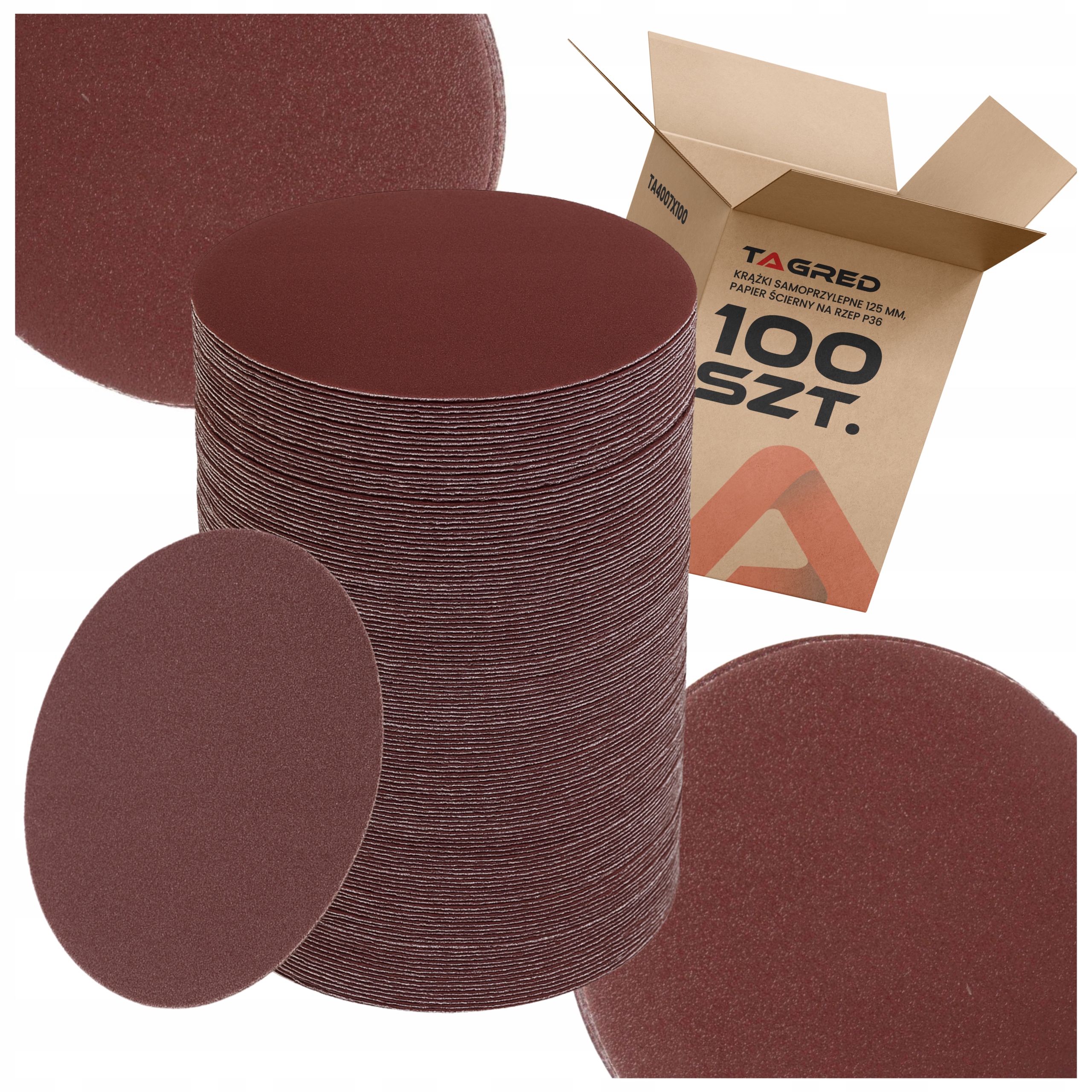 100x Krążki Ścierne 125mm 36 Samoprzylepne Na Rzep 2x50szt