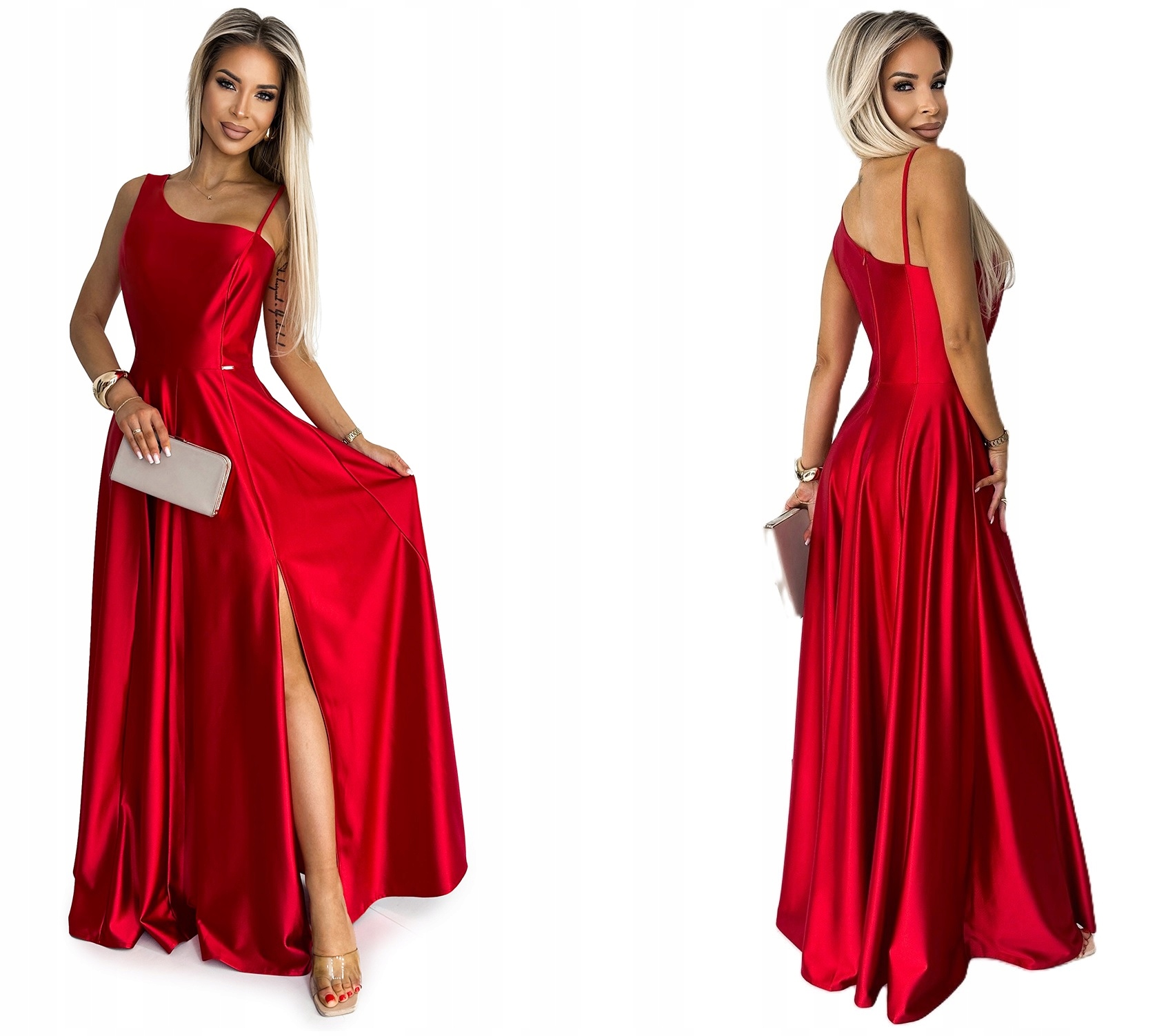 Saténová Sukně Na Jedno Rameno Lesklá Ohnivě Červená XL