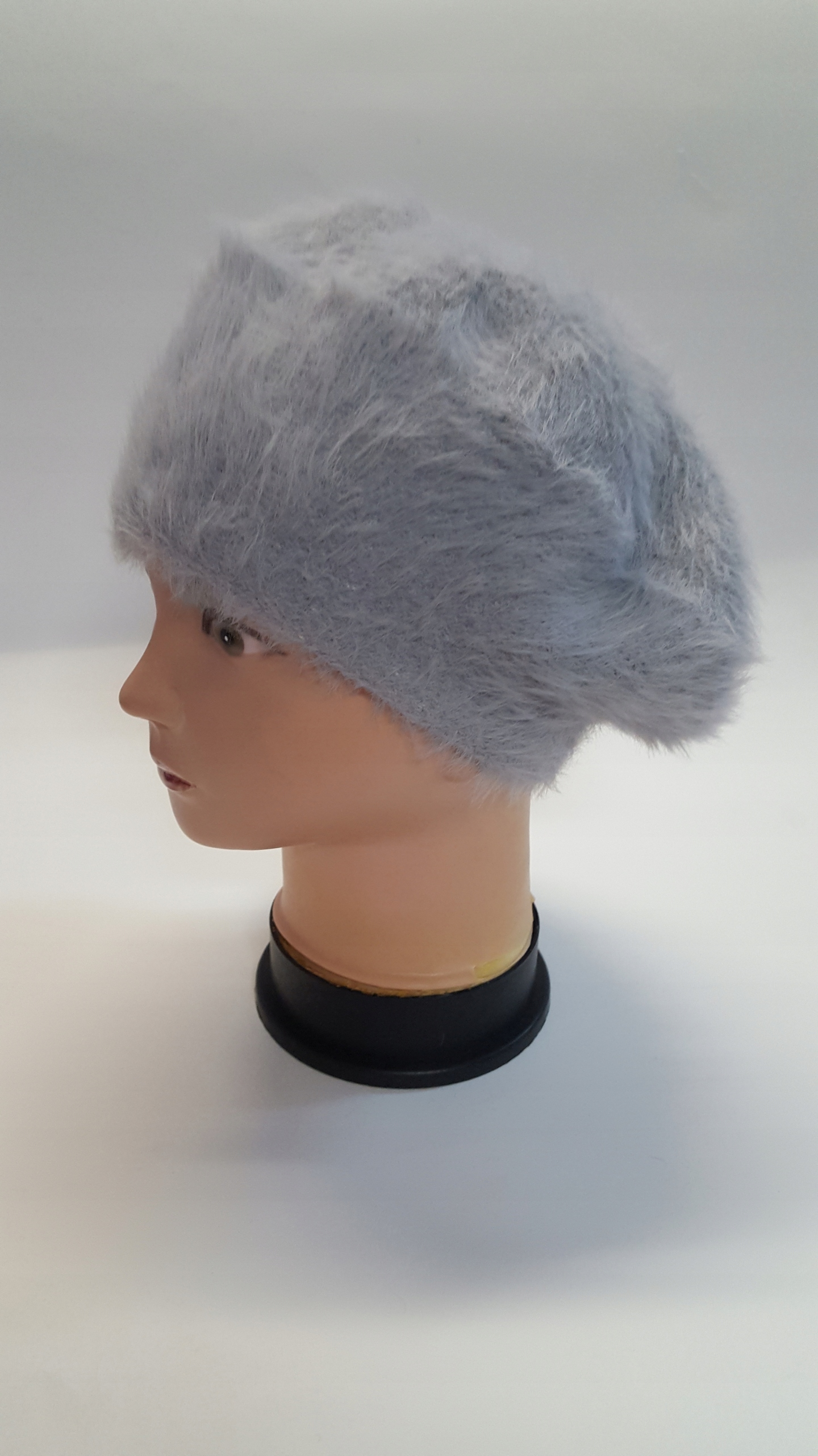 beret popielaty z włosem