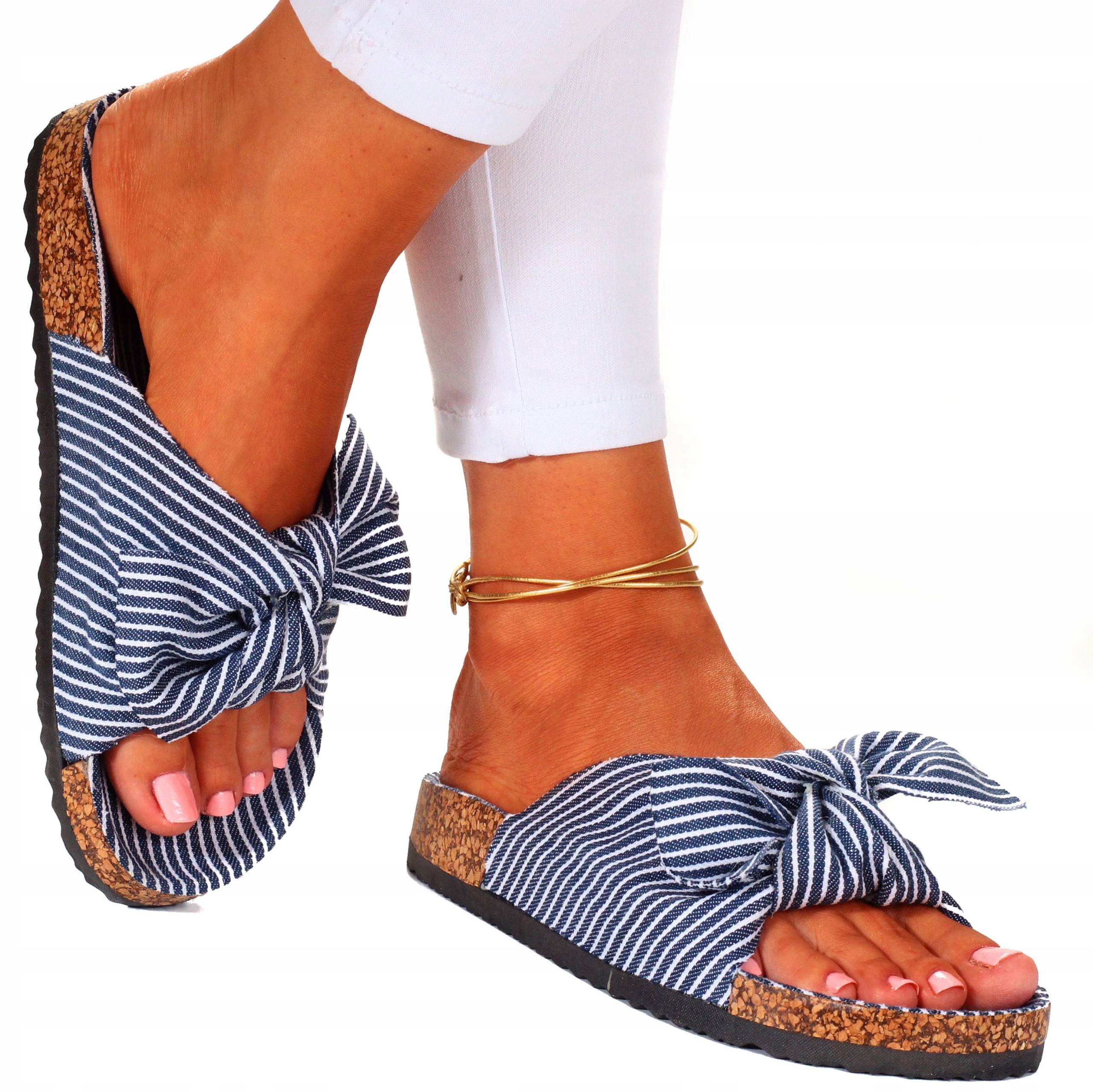 KLAPKI DAMSKIE BUTY PROFILOWANE Z KOKARDĄ