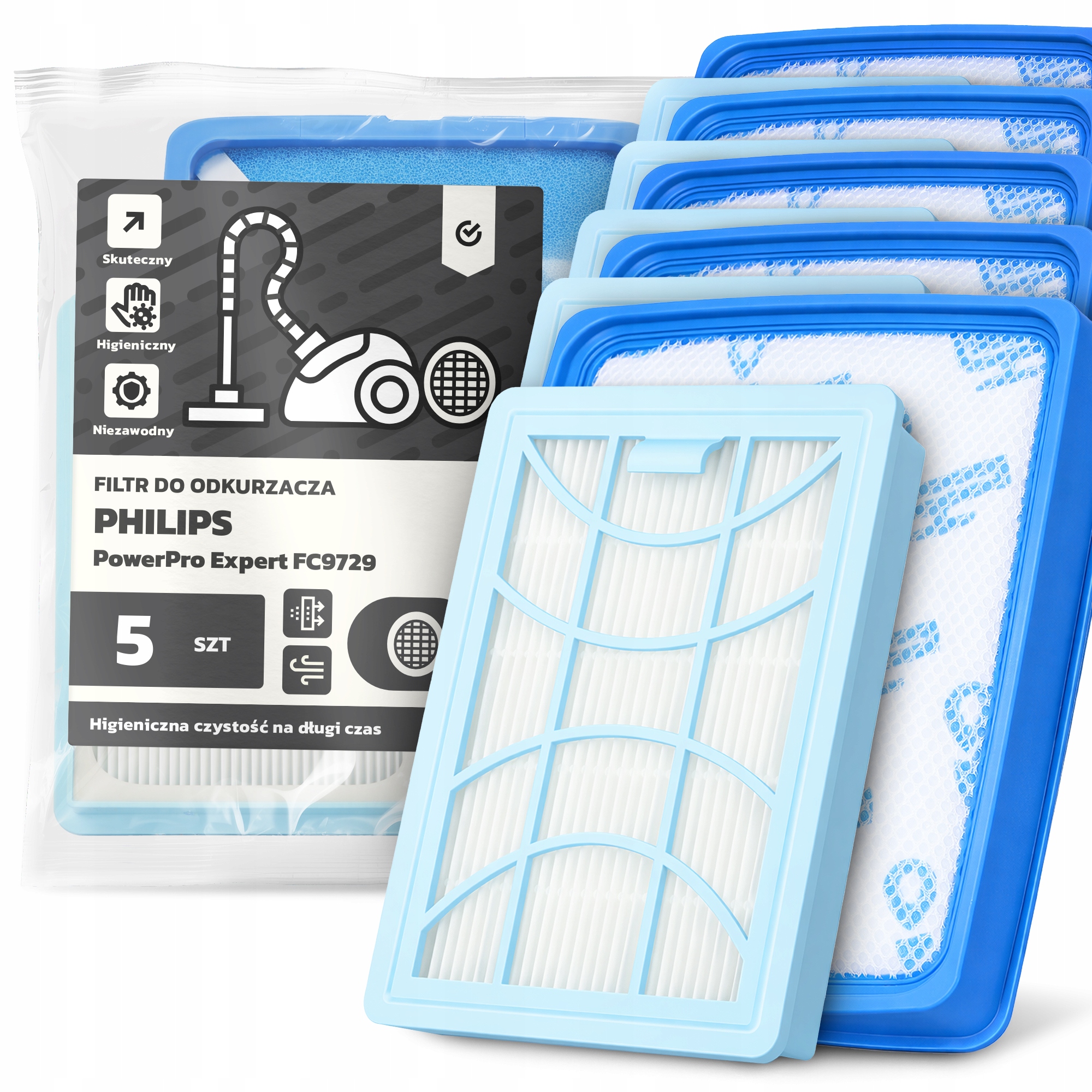 5 x Vzduchové Filtry Pro Vysavač Philips PowerPro Expert FC9729 Filtr Em-w