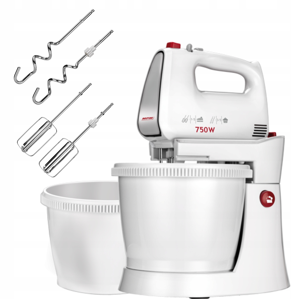 Ruční mixér s mísou bílý silný 2 mísy 750W Mpm MMR-22Z