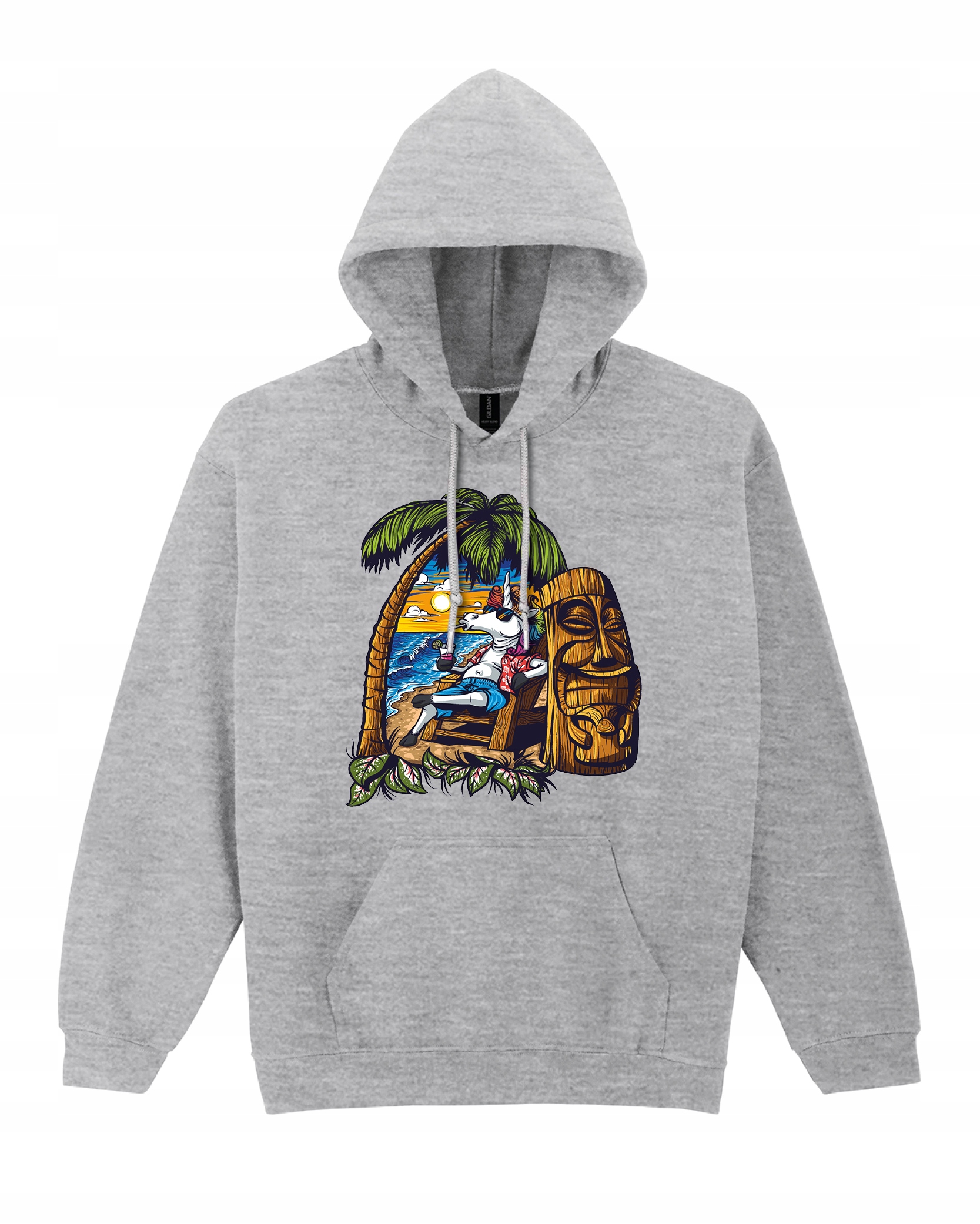 Mikina s kapucí Jednorožec na pláži Dovolená Šedá L