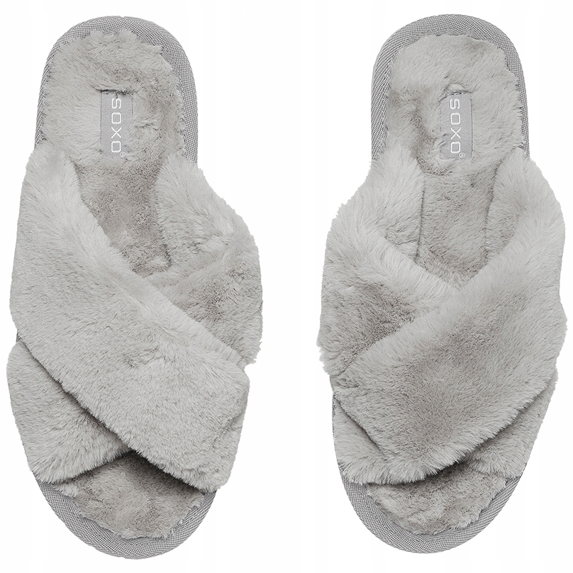 CIEPŁE KAPCIE DAMSKIE SOXO KLAPKI Z FUTERKIEM PANTOFLE DOMOWE BAMBOSZE Długość wkładki 24.5 cm