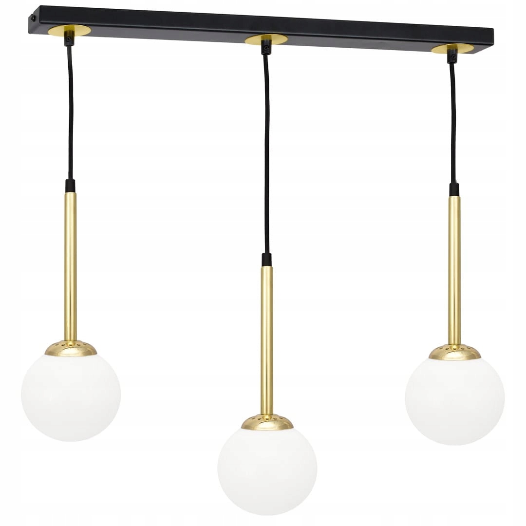 Závesná lampa Parma 3 čierna, zlatá, biele tienidlá, krásna, elegantná
