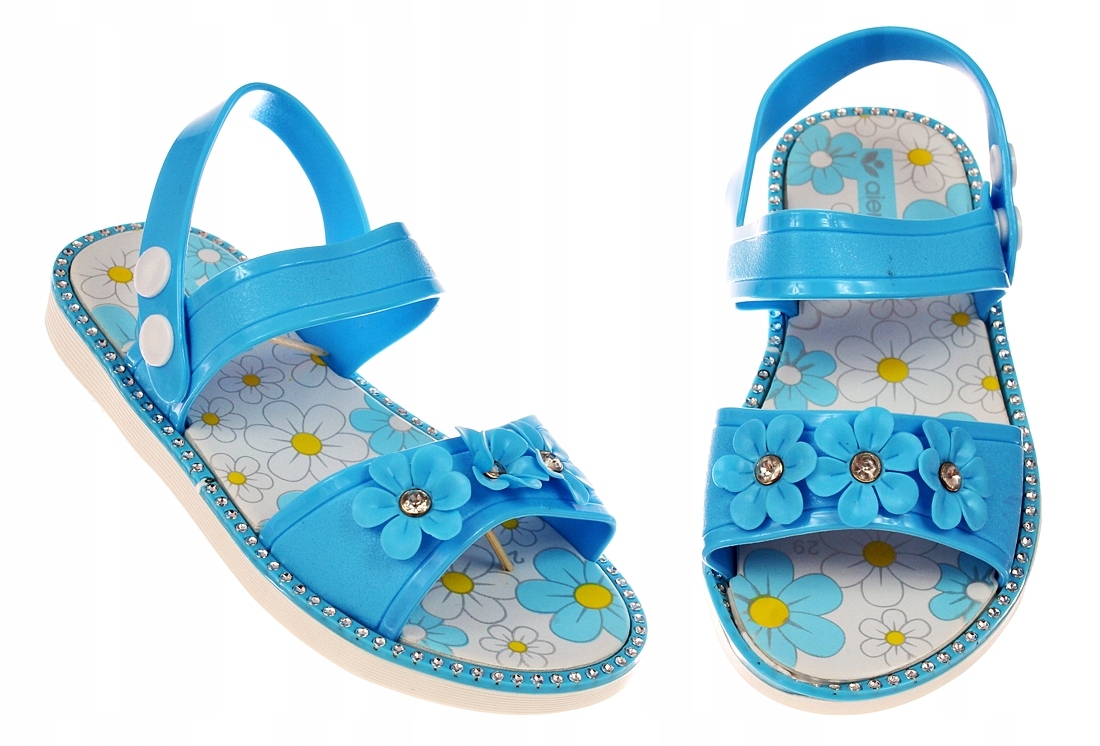 SANDAŁKI DZIECIĘCE REGULOWANY PASEK OZDOBNE KWIATKI 6417 roz. 34