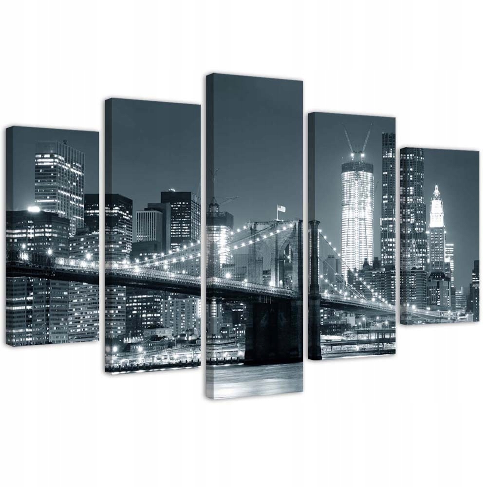 Pěti-dílný obraz na plátně, Brooklynský most černo-bílý 100x70