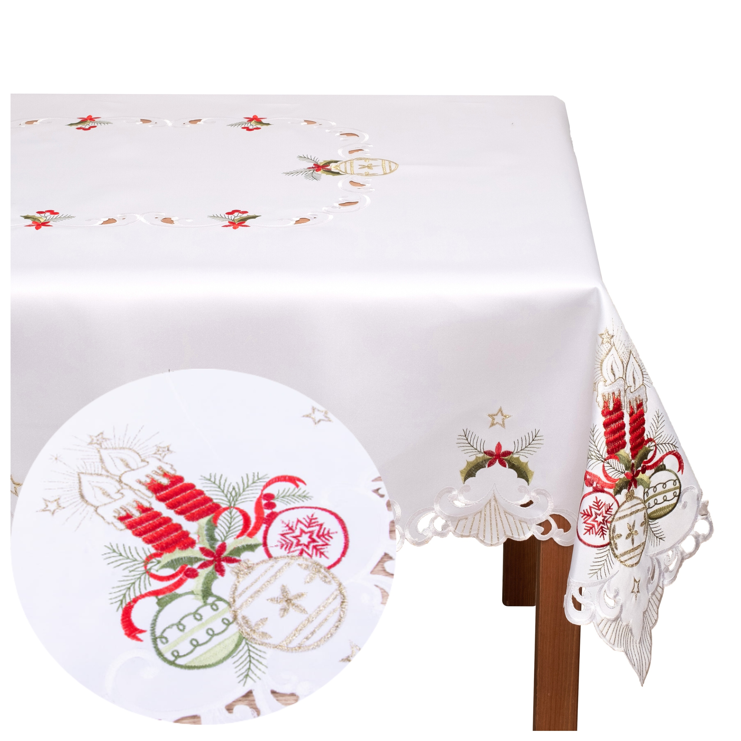 Vánoční ubrus Vyšívaný Bílé červené svíčky 110x160 Na Vánoce