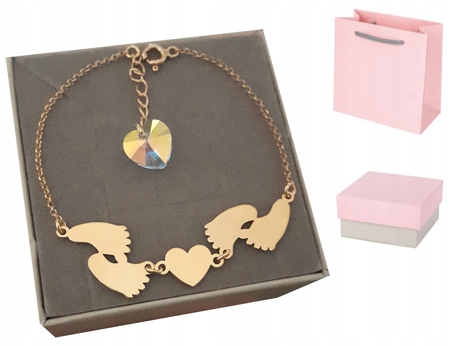 

Złota bransoletka 4 Stópki Grawer Swarovski El 925