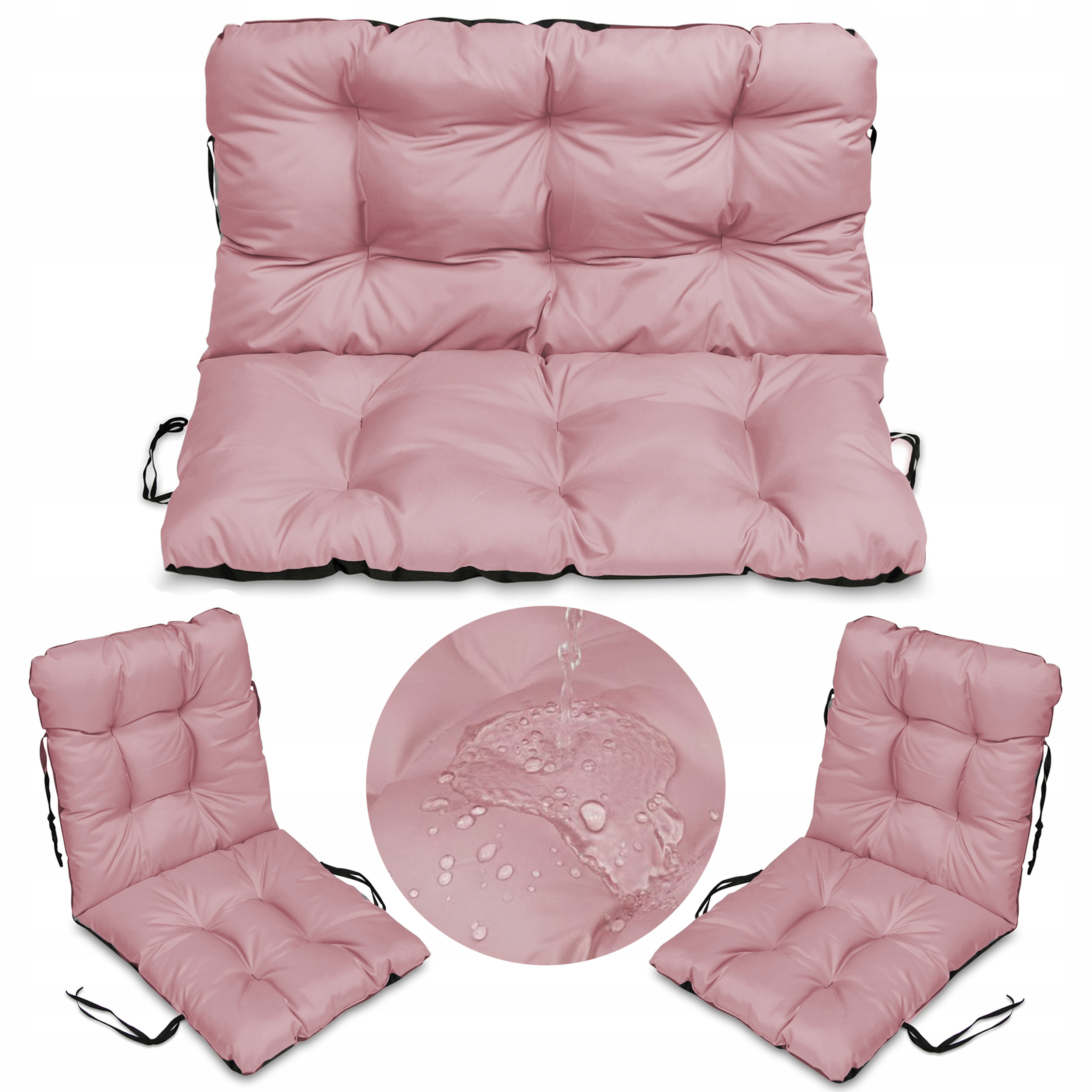 Set 2+1 polštáře na ratanový nábytek voděodolný 100x60x50 Pudrová Růžová