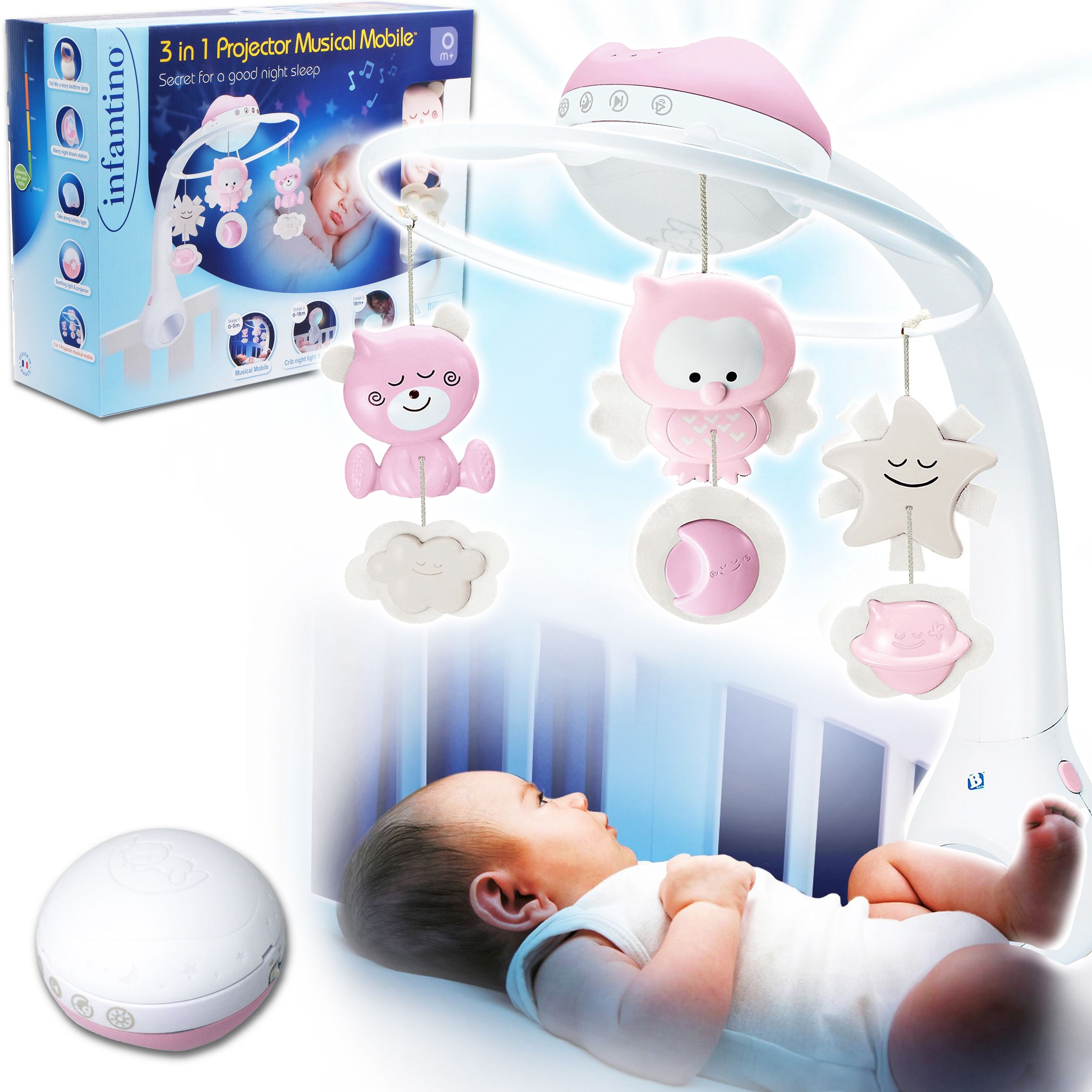 B-Kids MUZYCZNA KARUZELA Projektor Lampka 3w1 Pink Baterie 3 x AAA