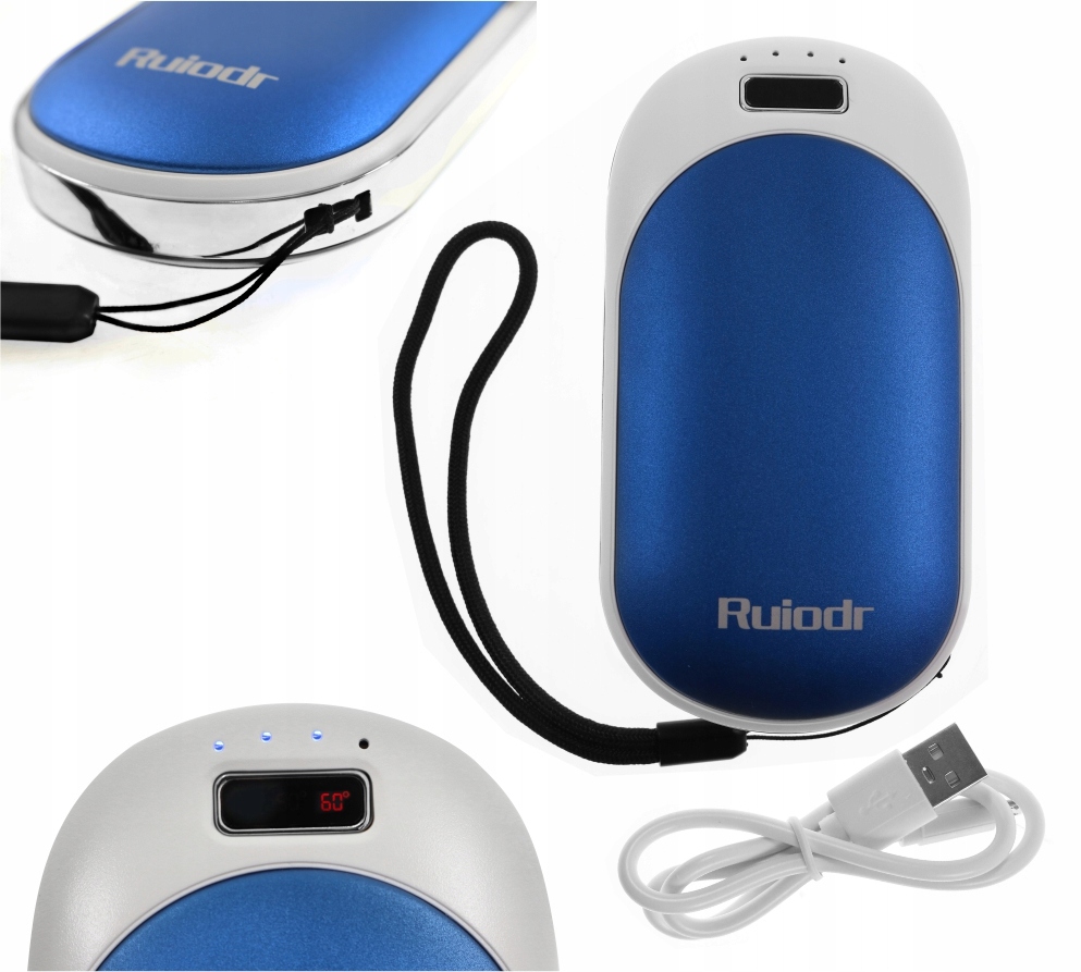 Ogrzewacz Rąk Elektryczny 2W1 Powerbank 6000mAh 3 Poziomy Ciepła Niebieski