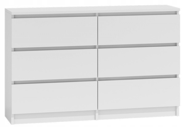 Komoda 6 Szuflad 140 cm Biała MALWINA TS - 4 Kolory