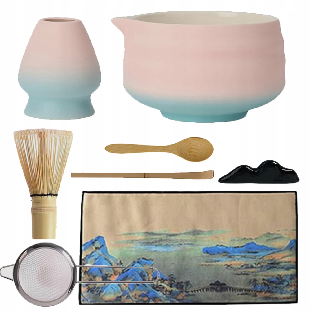 Levně 8-DÍLNÁ Bambusová Dárková Sada Na Čaj Matchy Chashaku, Růžová