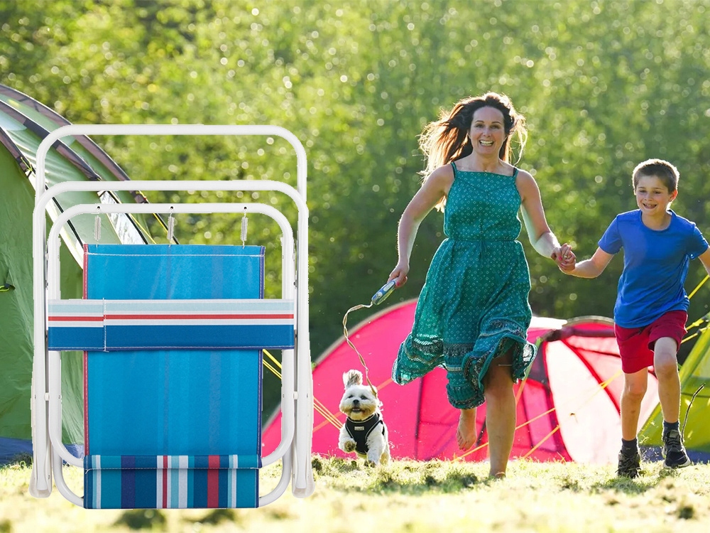 KRZESŁO PLAŻOWE SKŁADANE KRZESEŁKO OGRODOWE TURYSTYCZNE Z OPARCIEM W PASKI Materiał stelaża aluminium