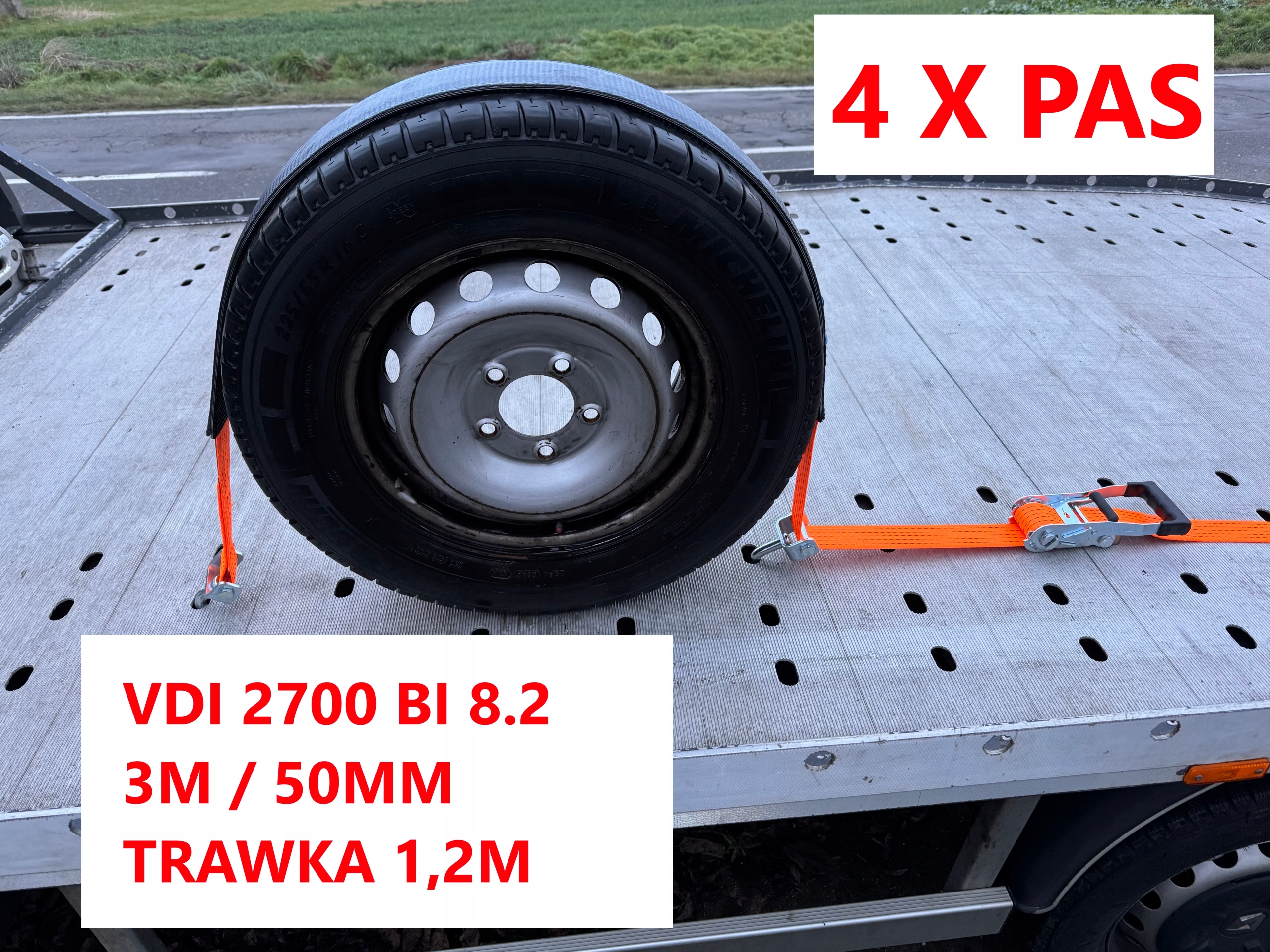 4 pásy na viazanie 3 m 50 mm Gumové napínače Tráva 120 cm Norma VDI 2700 8.2