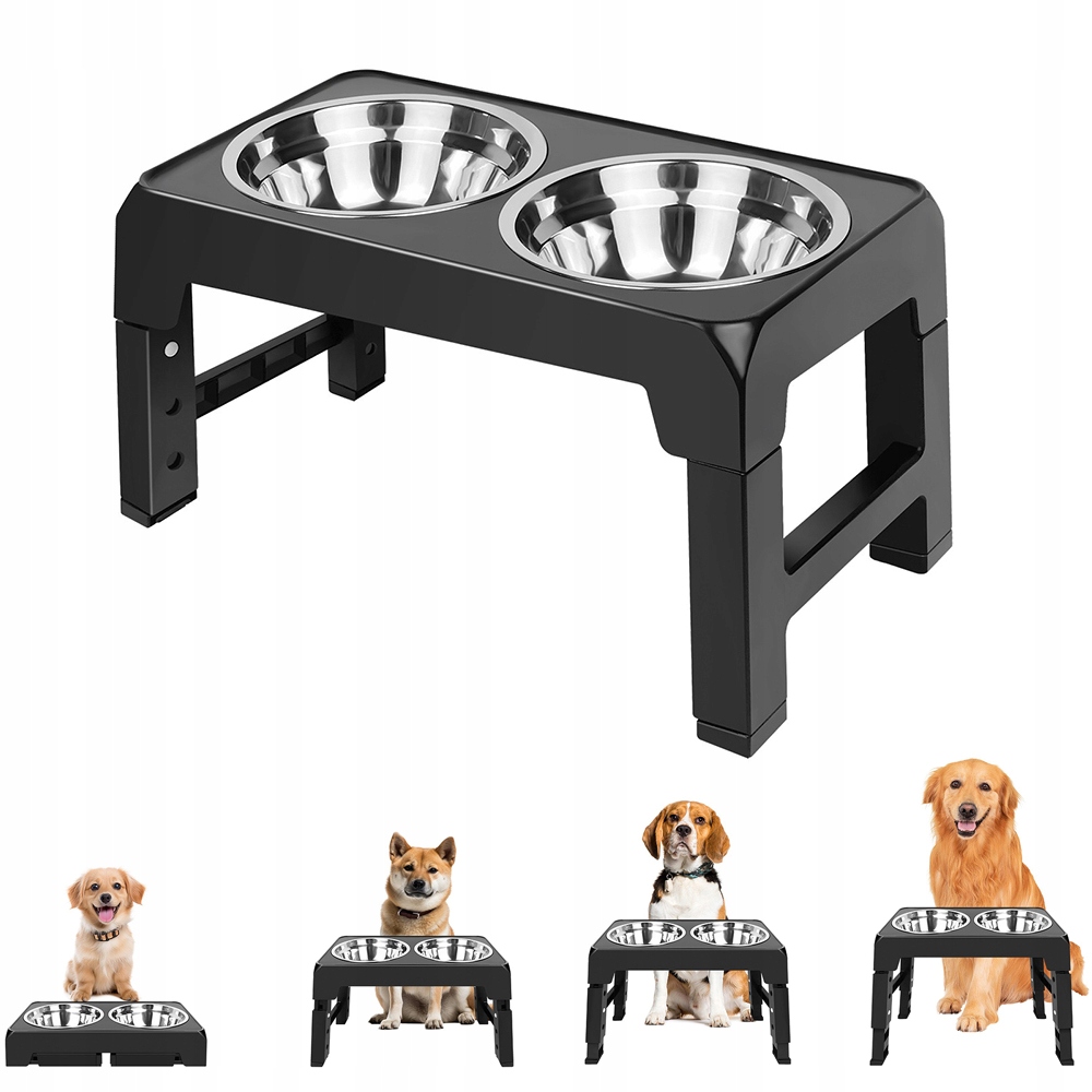 Levně Dvojitá miska pro psa na stojanu z oceli pro psy, 4 nastavitelné výšky