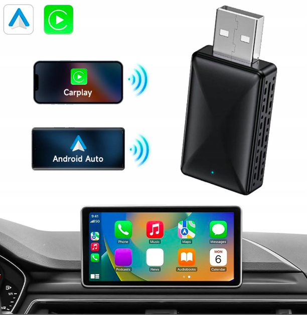 Bezprzewodowy Adapter Mini USB CarPlay do iPhone iOS ANDROID AUTO Montaż niestandardowy
