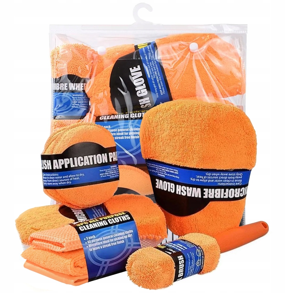 ZESTAW DO MYCIA SAMOCHODU AUTA CAR DETAILING FELG ŚCIERKI MIKROFIBRA 9EL
