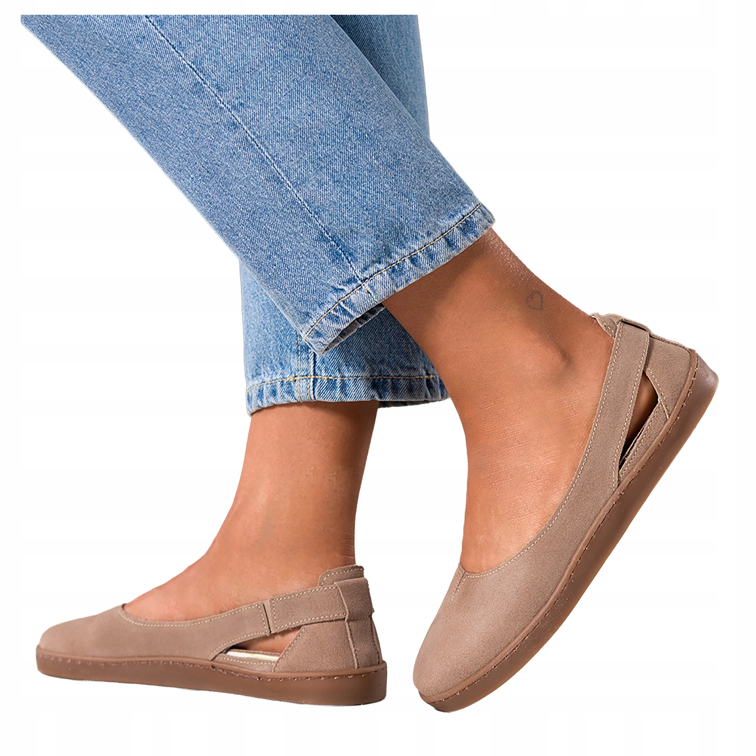 Béžové Baleríny Módní Kožené Dámské Semišové Elastické Barefoot vel. 40
