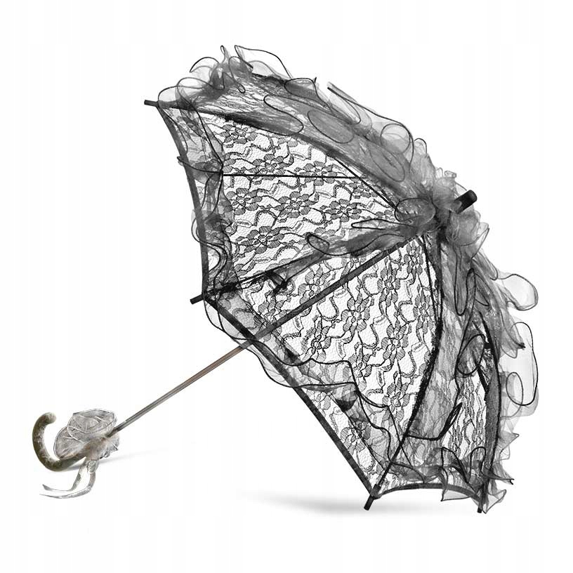 Černý krajkový deštník Long – elegantní doplněk na přijímání, tanec, svatba