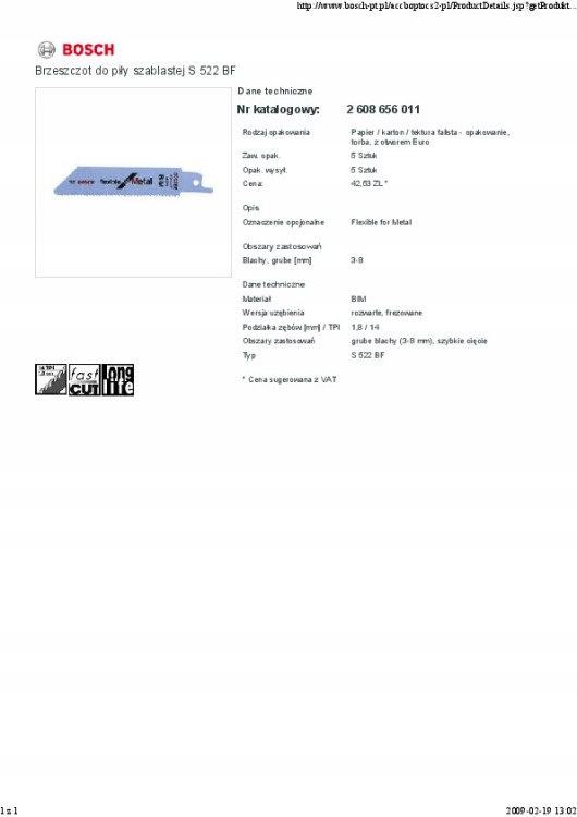 BRZESZCZOT DO PIŁY SZABLASTEJ S522BF 5SZT. Marka Bosch