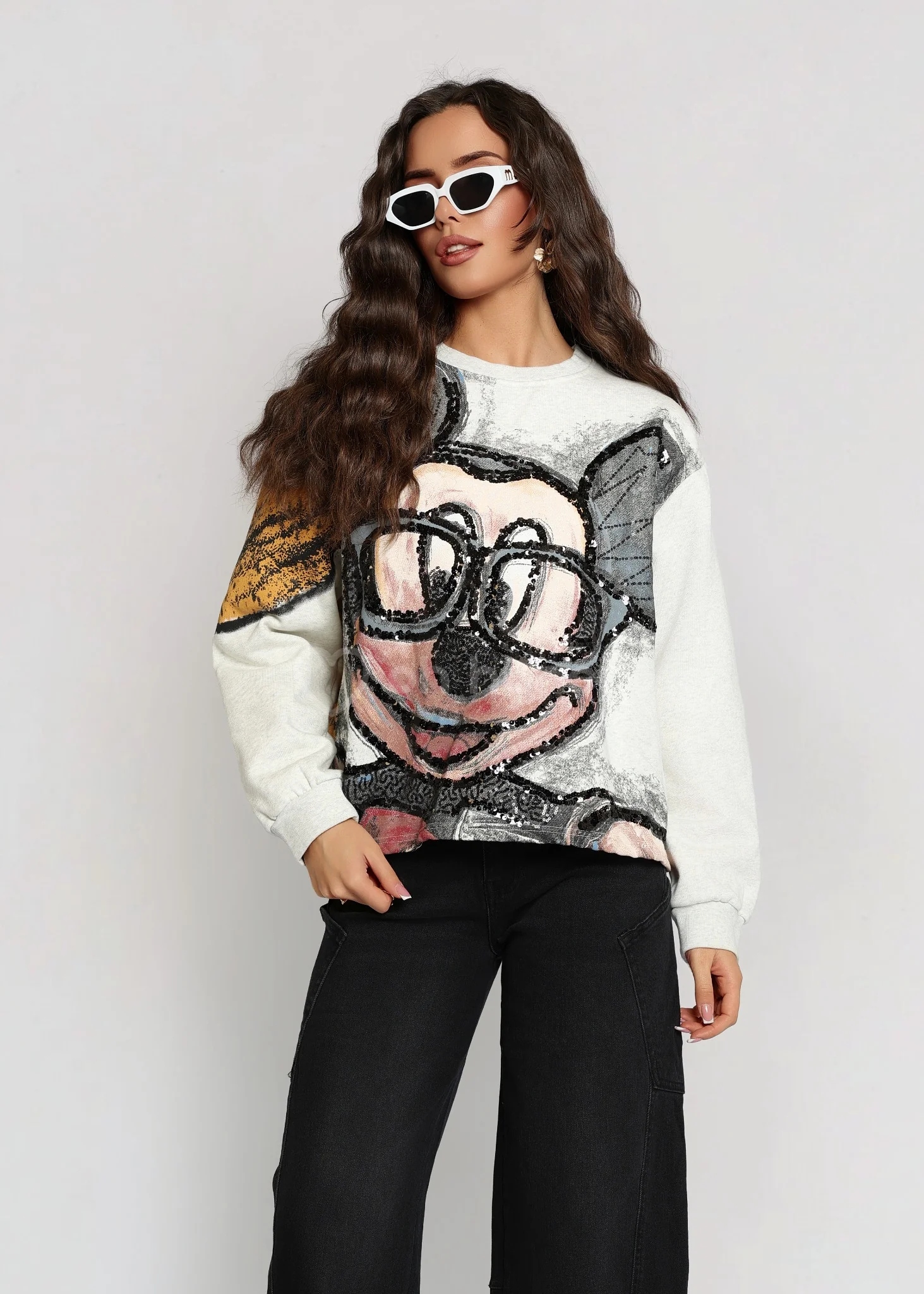 Bavlněná Mikina Světle šedá Disney Mickey Chic