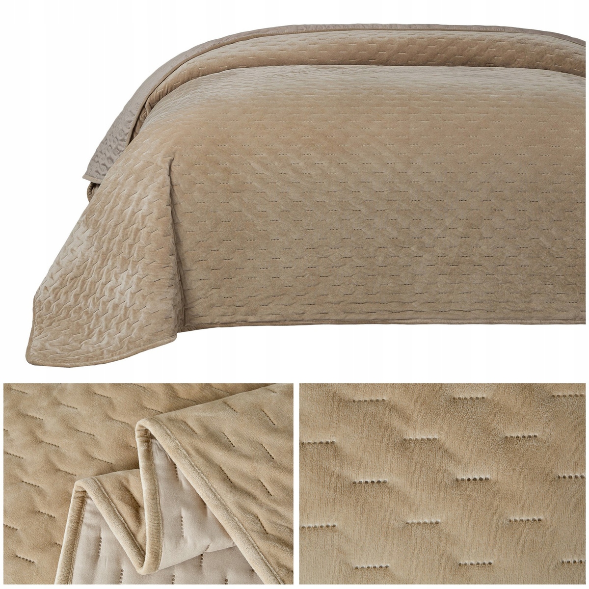 Přikrývka na postel pohovka 200x220 Prošívaná lisovaná Velurová Tommaso Béžová