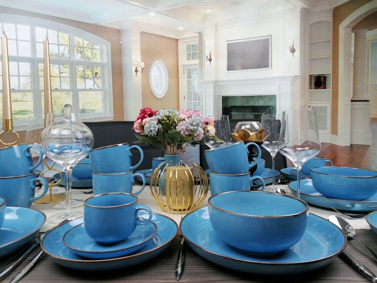 BOGUCICE RUSTIC BLUE SERWIS OBIAD KAWA 36 EL MISKA Linia RUSTIC BLUE