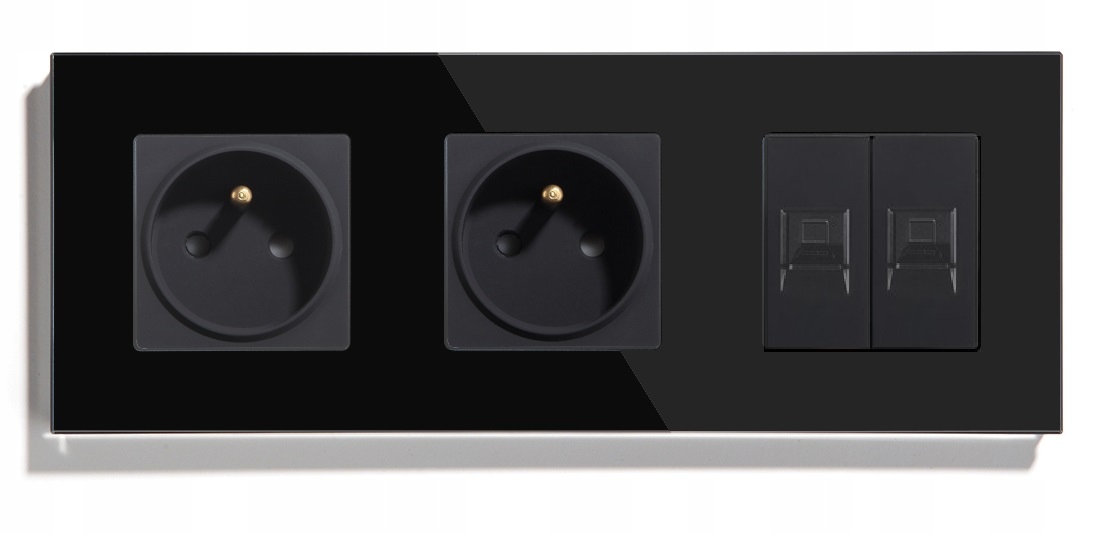 Elektrická Skleněná Zásuvka Trojitá Internet 2x RJ45