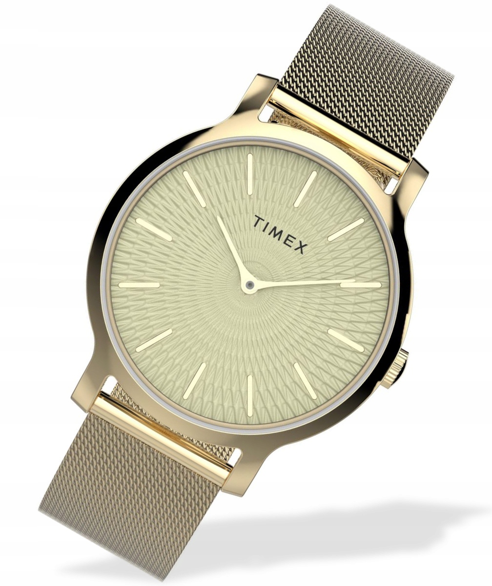 Zlaté klasické dámské hodinky na mesh náramku Timex TW2V92800 Gravírování